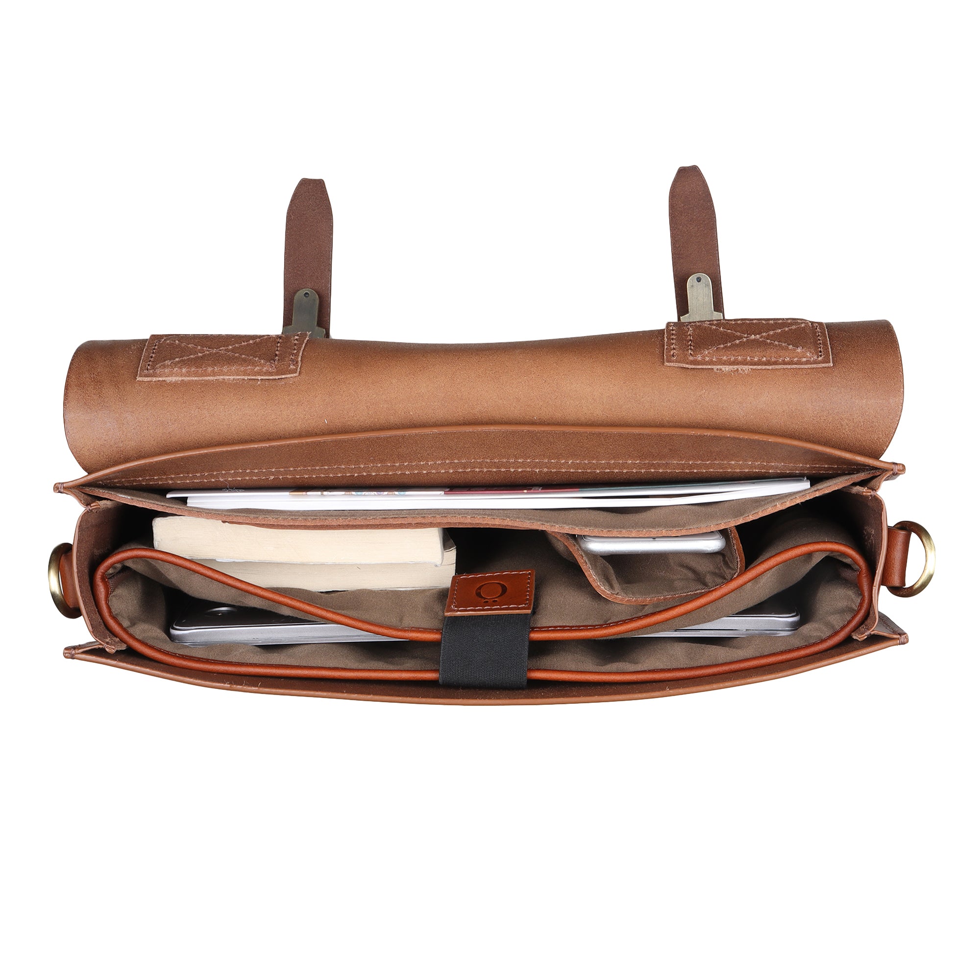 Gefforey full‑grain leather messenger bag interior laptop sleeve
