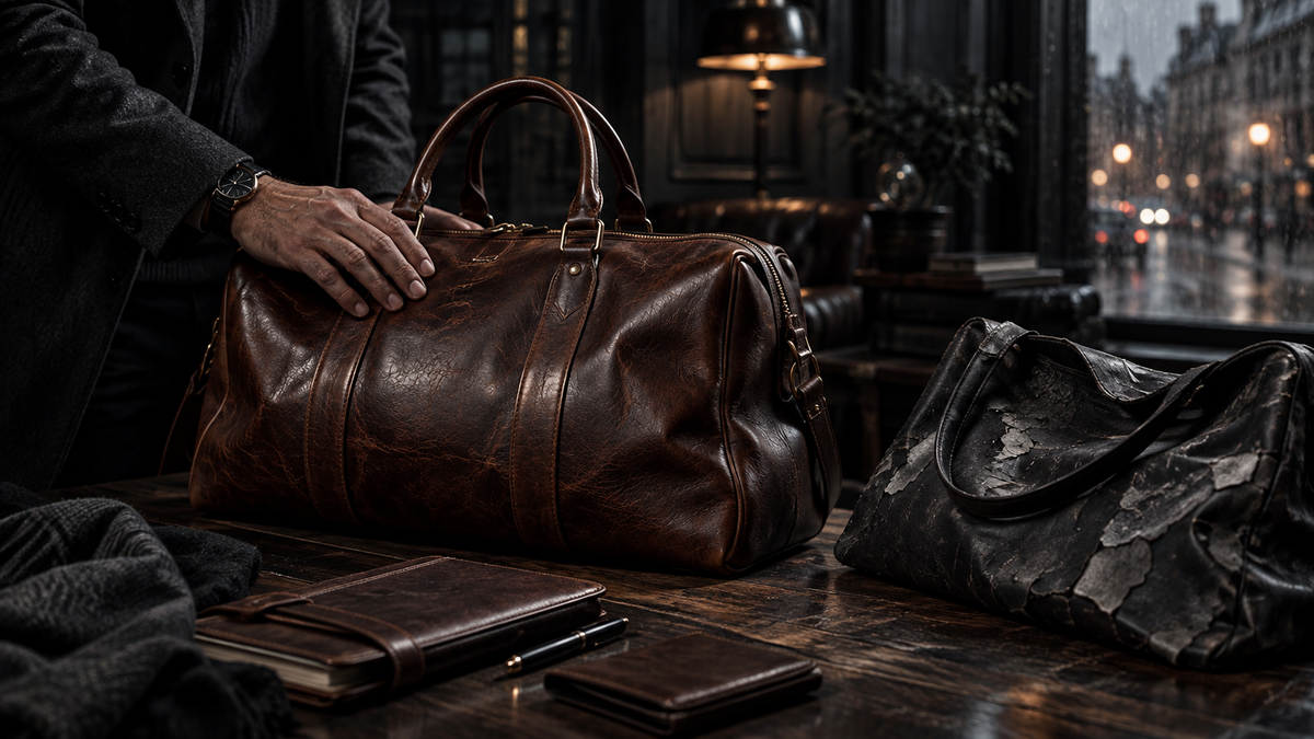 Premium leather bag compared with a peeling fast-fashion bag.