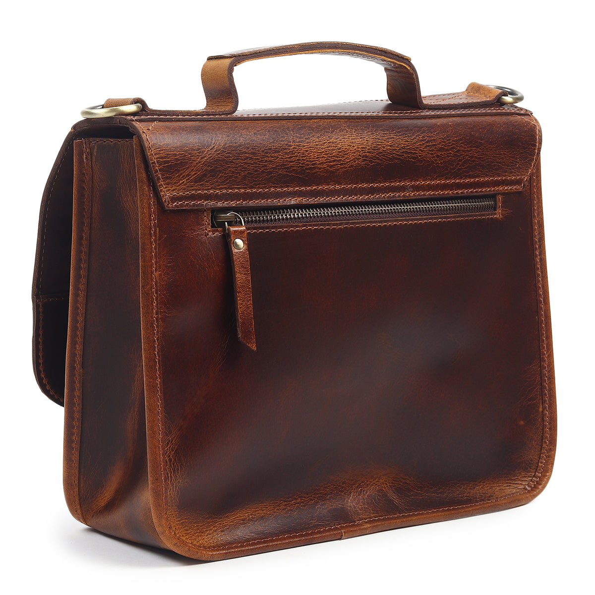Lana leather saddle bag, front view with flap and front pocket