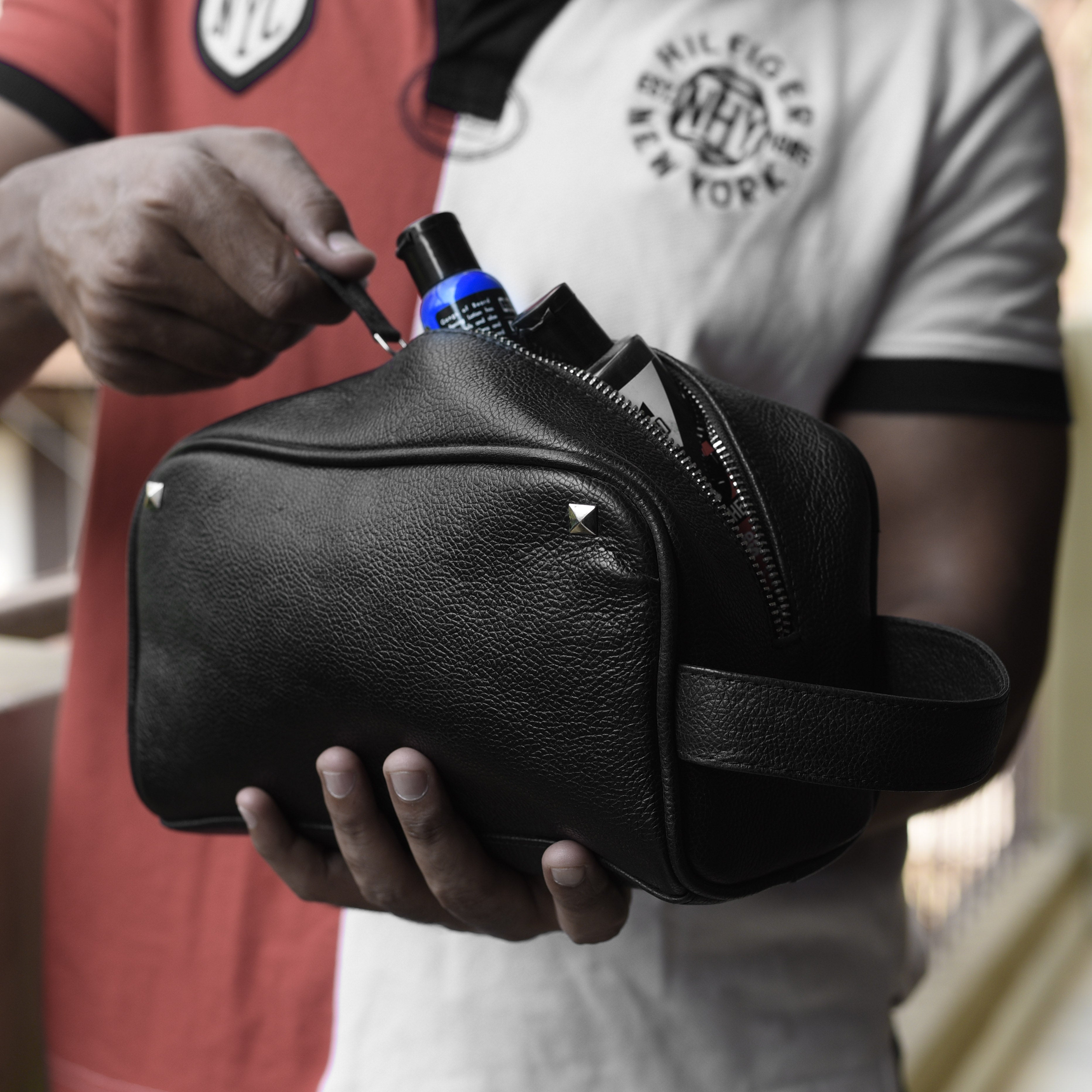 Leather Dopp Kit - Black - DÖTCH CLUB