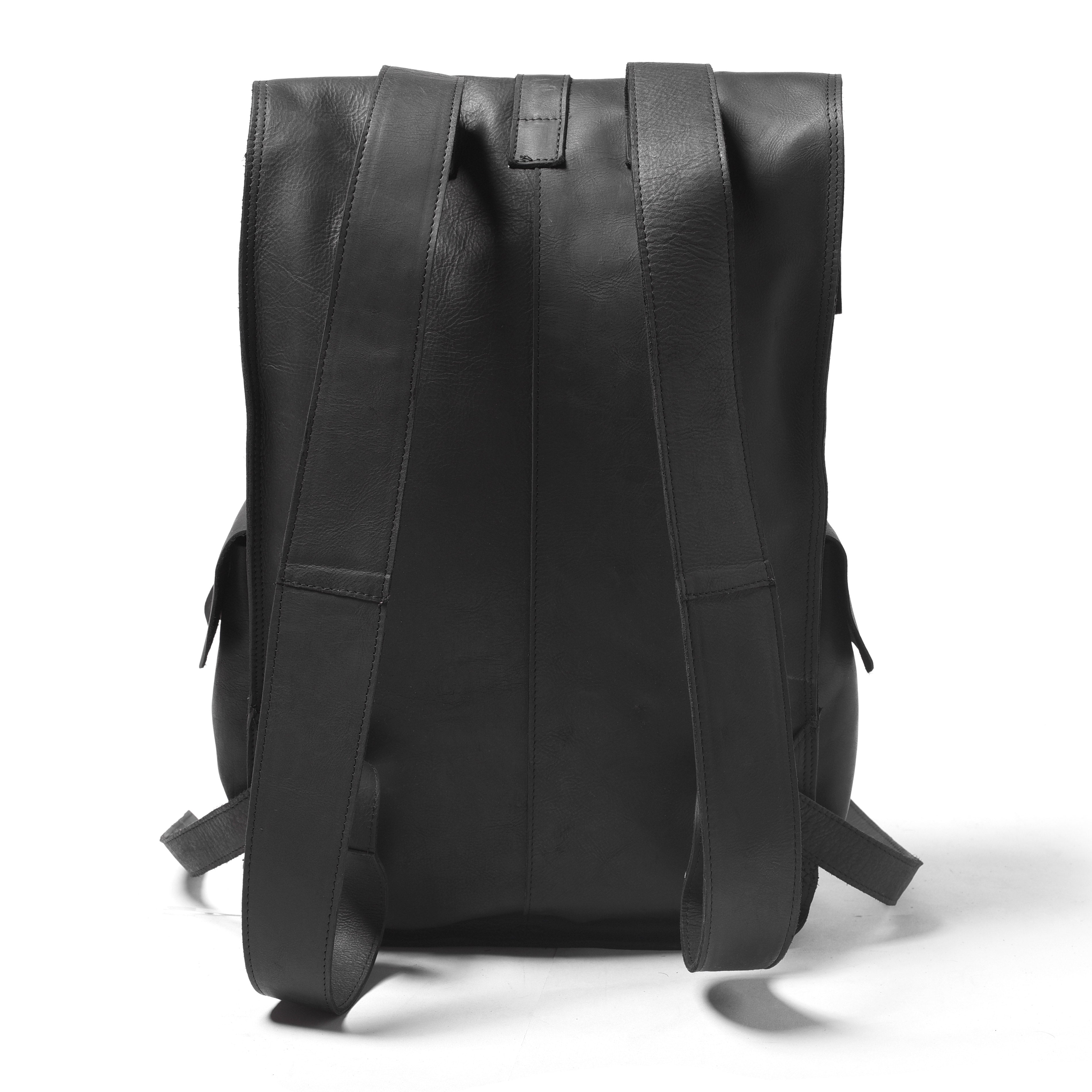 Quality Strong Black Roll Top Leather Backpack