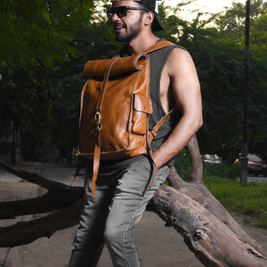 107 Leather Rolltop Backpack- Tan - DÖTCH CLUB