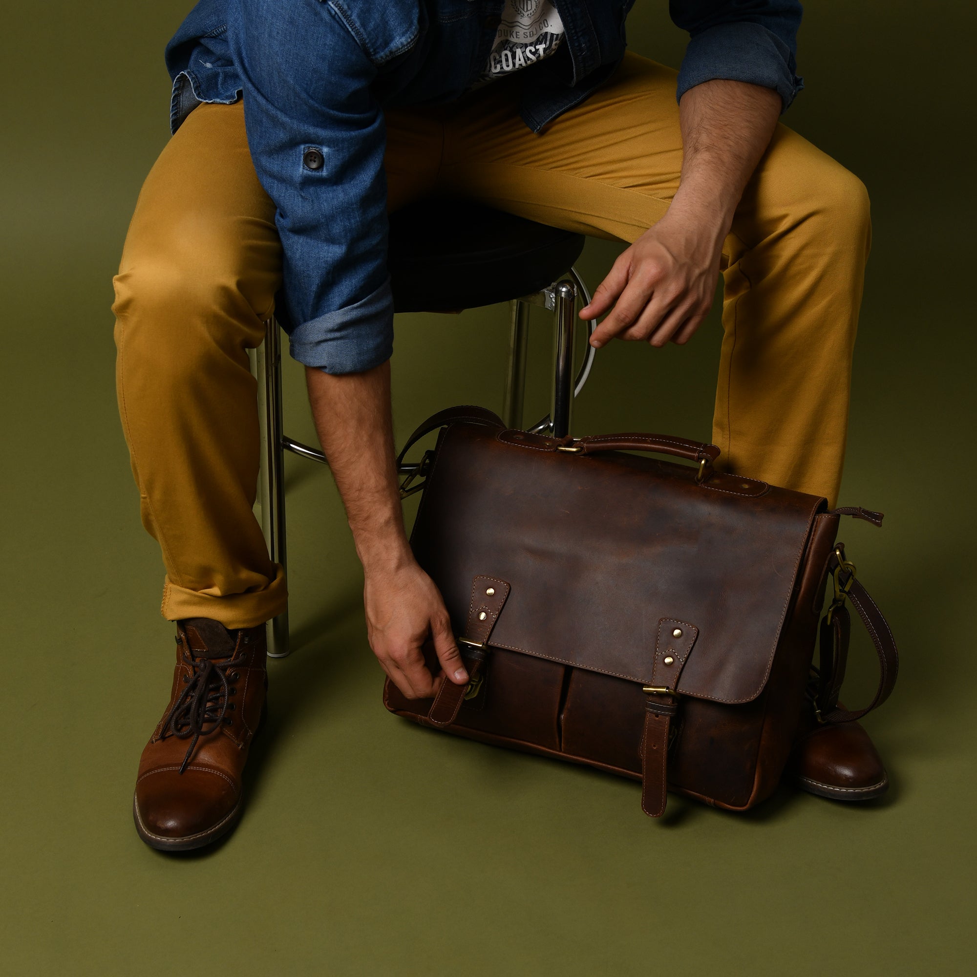 Abai genuine leather satchel bag